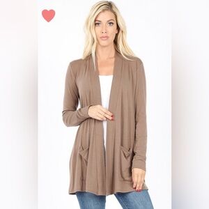 Zenana Premium Outfitters Milk Chocolate Slouch Pocket Long Knit Cardigan Large